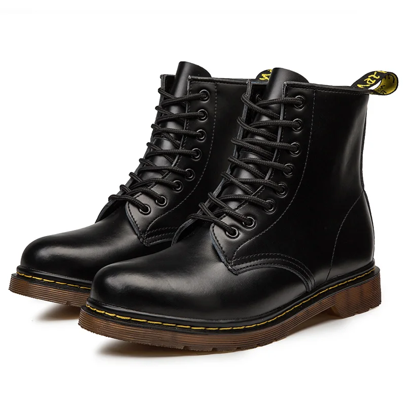 Coturno/мужская кожаная обувь Martin; модная зимняя теплая обувь; ботильоны в байкерском стиле; обувь унисекс - Цвет: black1
