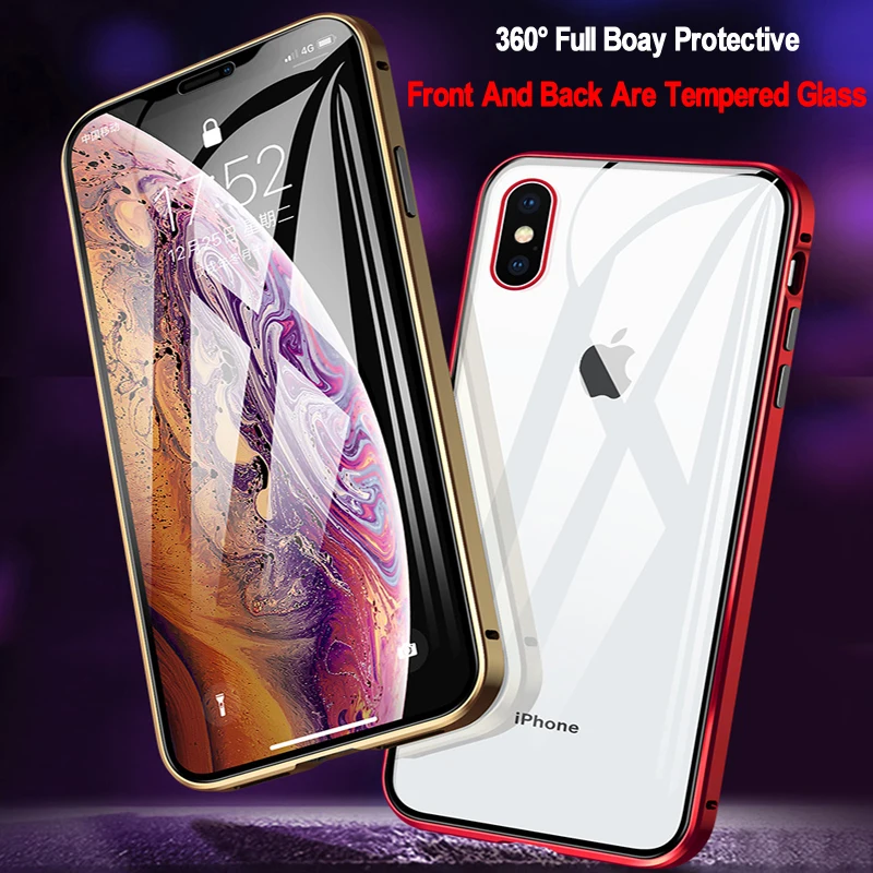 9H Double Sided Magnetic Adsorption Metal Glass Case For iPhone 11 Pro XR XS Max For 5