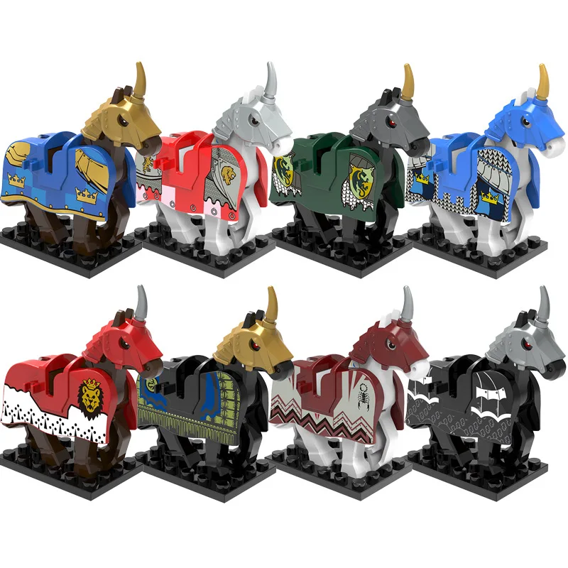 

8PCS Knight Soldier Horses MOC Blocks Parts Medieval Royal Animals DIY Building Bricks Military Accessories Toys for Kids Boy