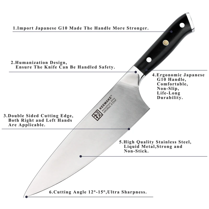  KEEMAKE 8 inch Chef Knife Kitchen Knives Liquid Metal Steel 65HRC Strong Hardness Chef's Cutter Too - 32905942641