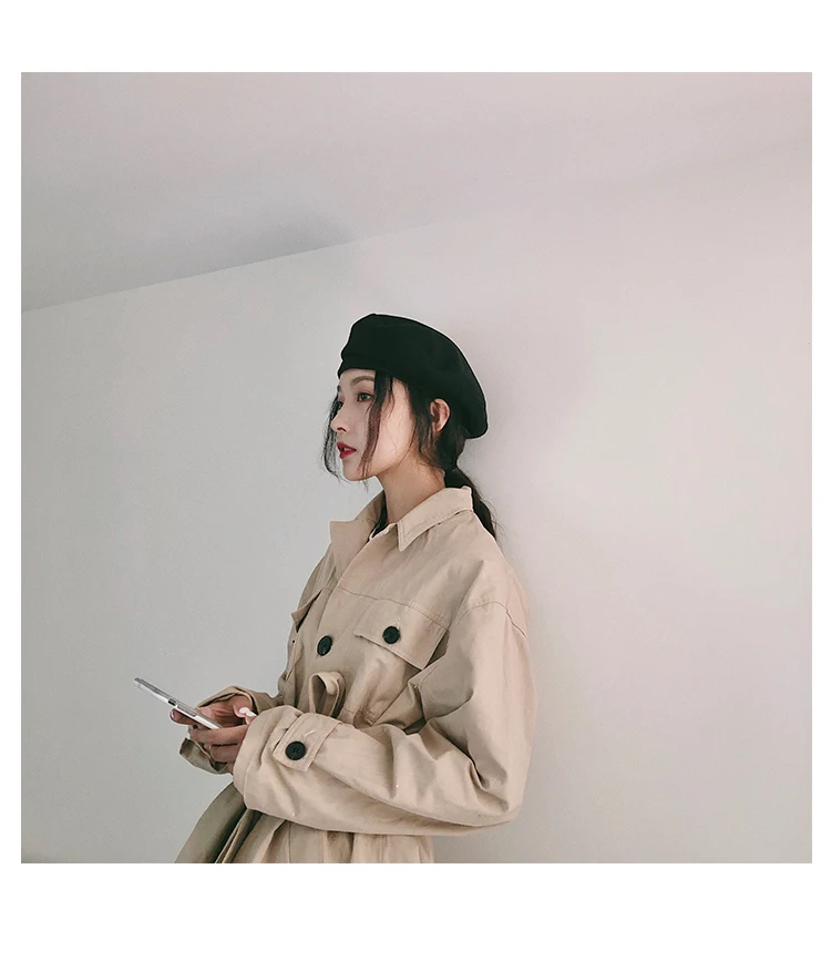 Black Beret Women's Autumn And Winter Solid Color CHIC Korean-style Versatile Japanese-style Painter Cap Pumpkin Bud British-Sty