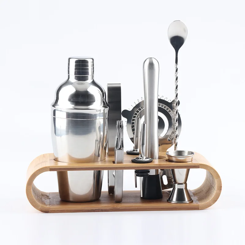 Нержавеющая сталь коктейльный бармен Овальный бамбуковый базовый набор шейкер