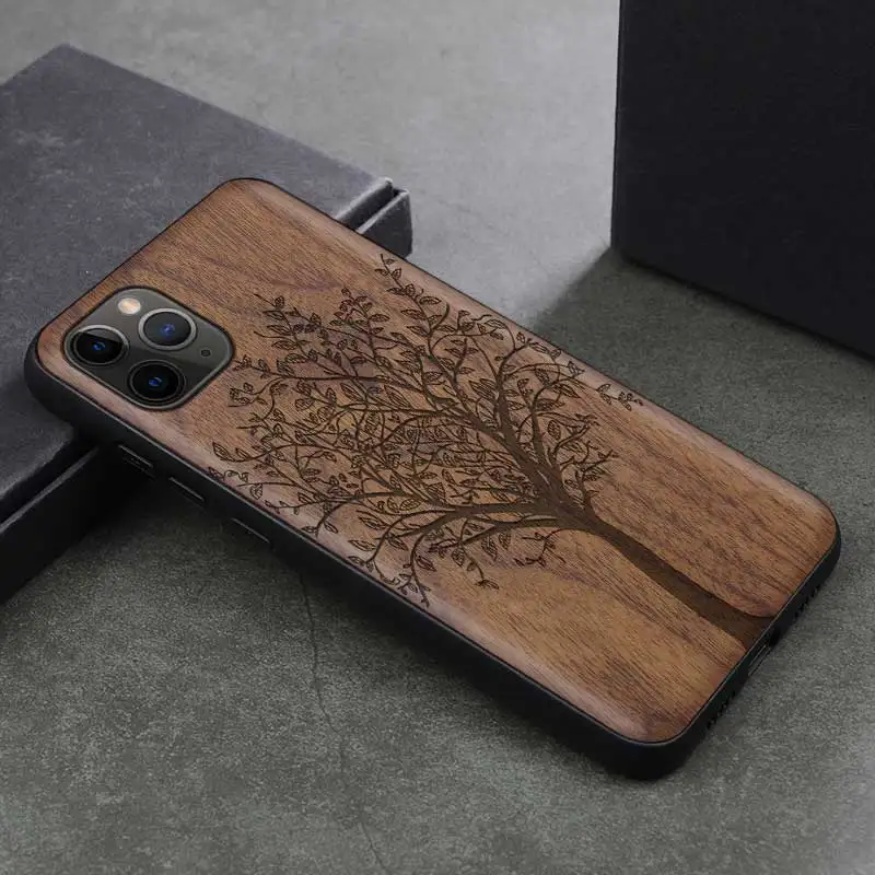 color 2 Чехол для iPhone 11 Pro Max, чехол из орехового дерева для iPhone 11 Pro, резной бампер из ТПУ, деревянный чехол для iPhone XR X XS Max 7 8 Plus - Цвет: color 2