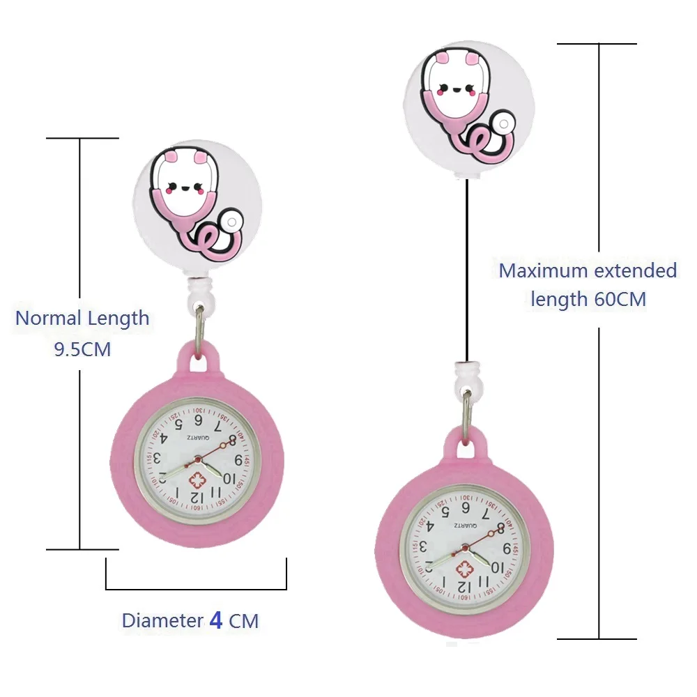 Pocket Watch Lovely Cartoon Nurse Doctor Retractable Pocket Watches Hospital Medical Badge Reel Love Heart Stethoscope Syringe Clips Watches