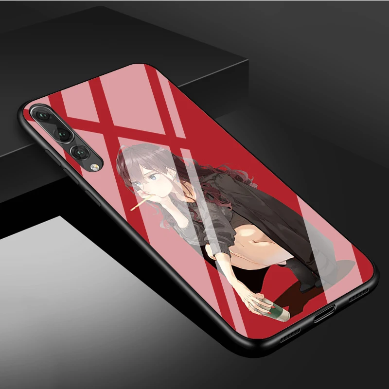 Anime Gir Kính Cường Lực Điện Thoại Ốp Lưng Cho Huawei P20 P30 P40 P40 Lite Pro Psmart Giao Phối 20 30 Bao Vỏ huawei silicone case Cases For Huawei