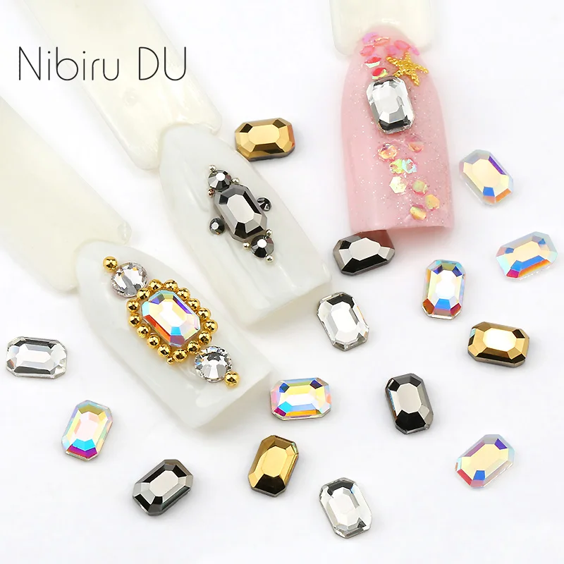 20 pcs Nail Art Rhinestones Flat Back Rectangle Shape Glass Crystal stone For 3D Nail Design Art Rhinestones Decorations