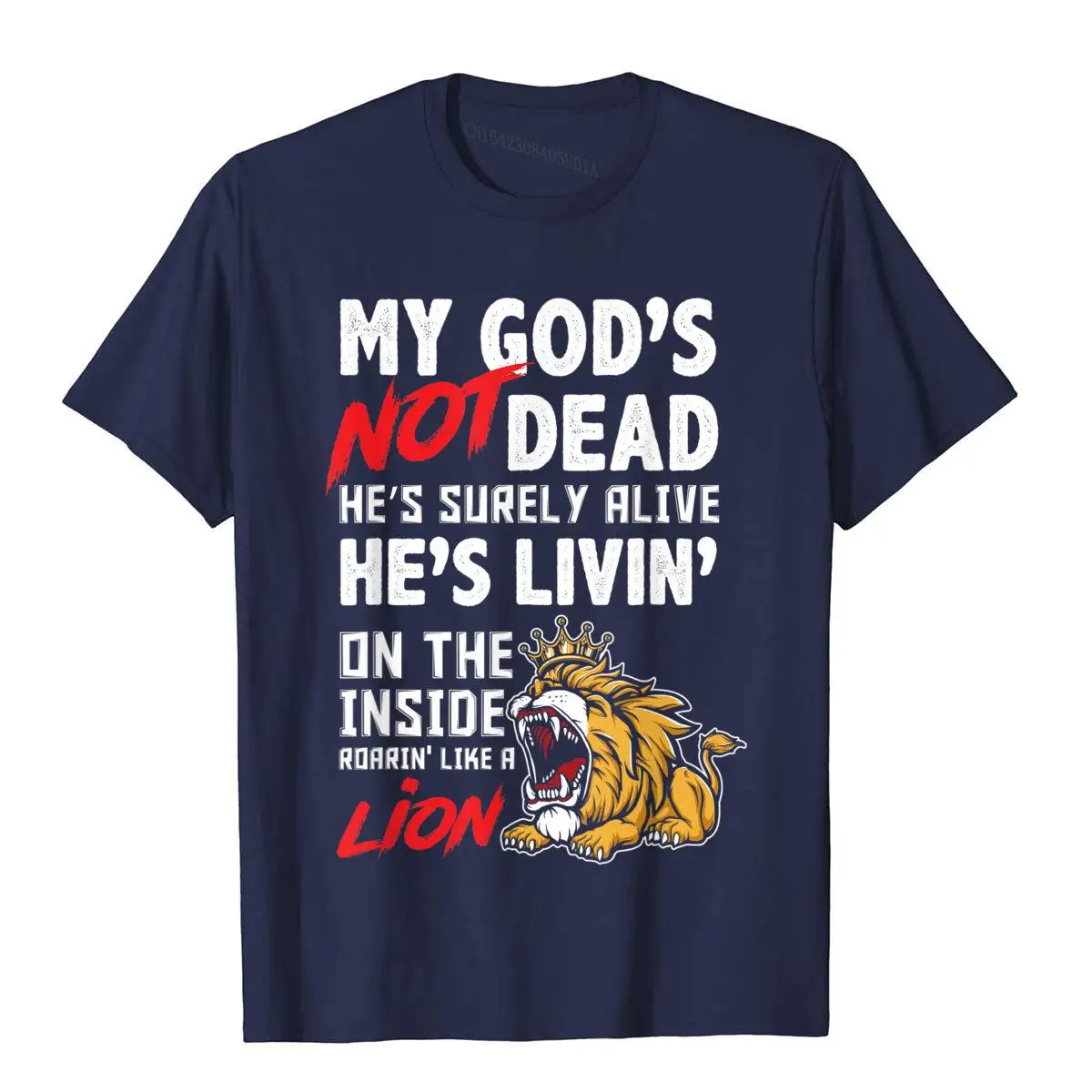 My God is Not Dead Lion Jesus Christ Christian Faith T-Shirt__97A3449navy