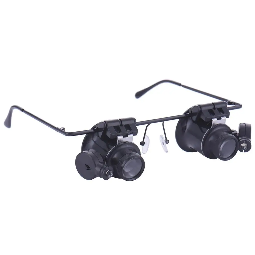 

20X Headband Glasses Magnifier With LED Light For Watchmaker Jewelry Optical Lens Magnifying Glasses Double Eyes Glass Loupe