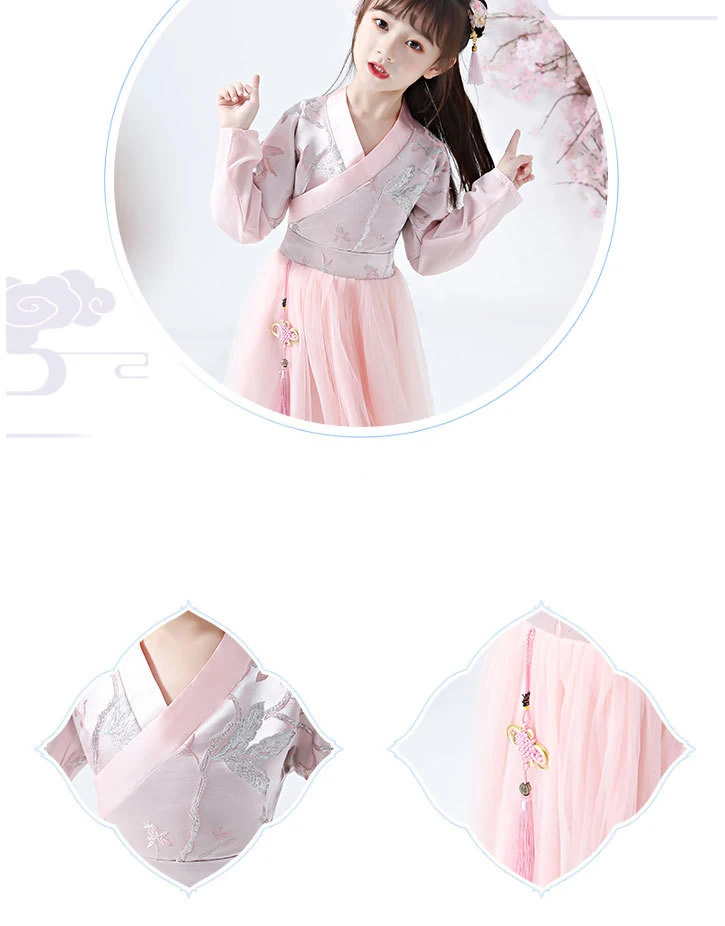 Платье принцессы с длинными рукавами; осенний китайский костюм Hanfu для девочек; платье для сцены; юбка Hanfu