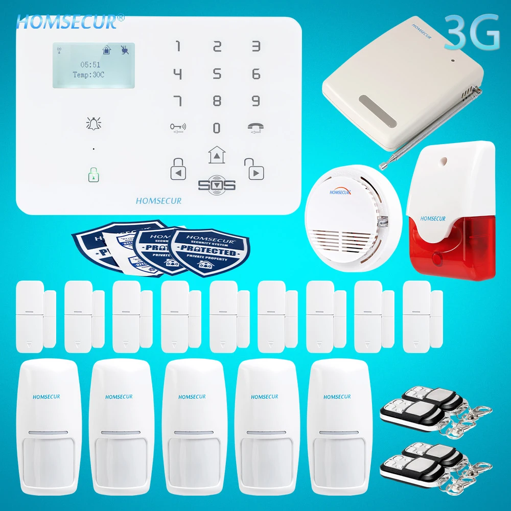 HOMSECUR Wireless&wired WCDMA 3G Home Security Alarm System With IOS/Android APP 
