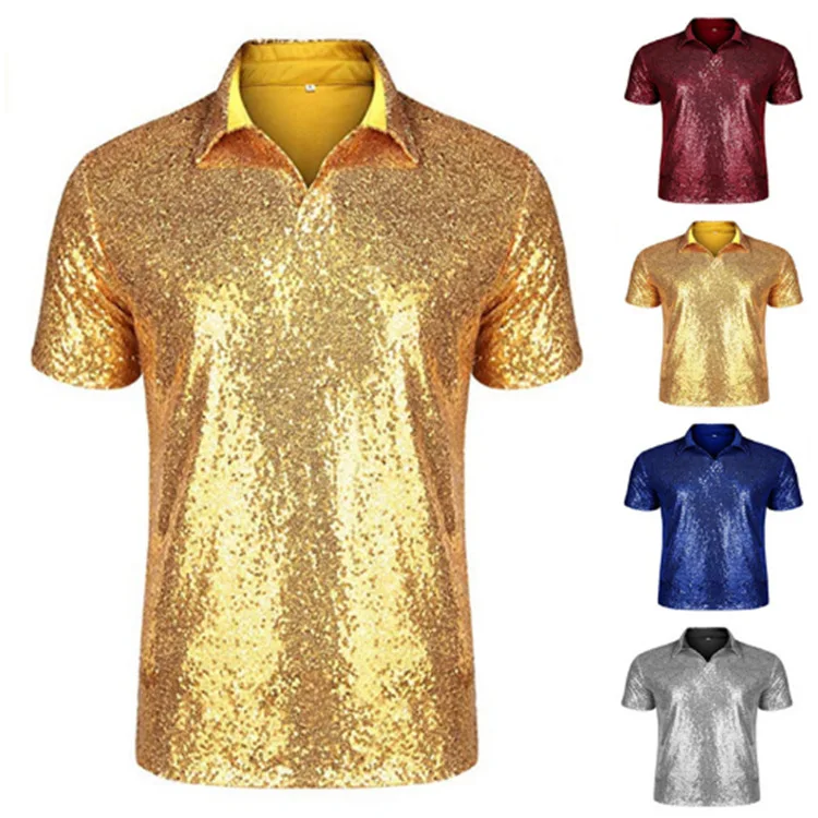 Блестящая футболка с блестками для ночного клуба, топ для мужчин, рубашка с пайетками, 70 s, для дискотеки, косплей, костюм, для взрослых, карнавальный, косплей, рубашка