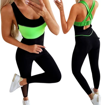 

Women Color Matching Jumpsuit tracksuits Patchwork backless Pockets sleeveless Streetwear fitness sport Jumpsuits romper overall