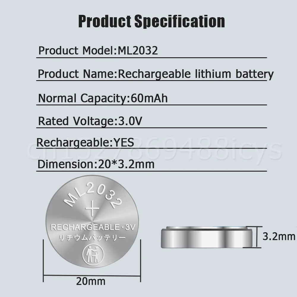 2-10PCS ML2032 ML 2032 3V Rechargeable Lithium Battery For Remote Control Watch Toy Scale Replace CR2032 DL2032 ECR2032 BR2032 coin cell battery