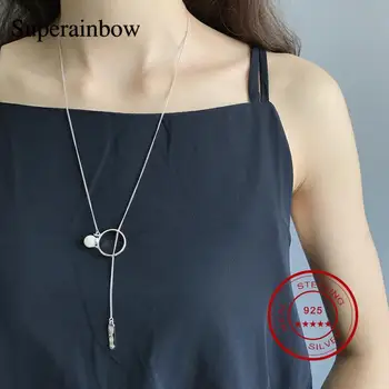 

SUPERAINBOW S925 Sterling Silver Seashell Pearl Necklace Silver Geometric Original Design Jewelry Female Necklace SR-N39