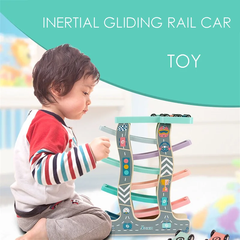 

New Puzzle Children Track Sliding Car Toy Wooden Inertia Gliding Fun Rail Car Set Racing Track Early Education Toy Car Kids Gift