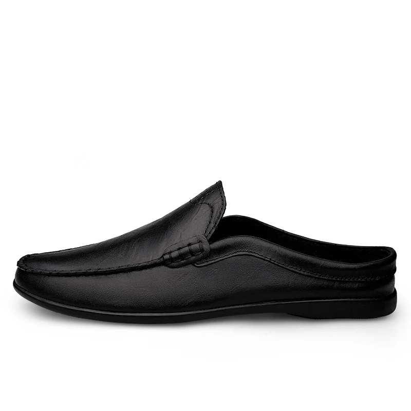 Italian Genuine Leather Men Slippers Loafers Moccasins Outdoor Non-slip Casual Shoes Summer Sandal Half Shoes for Men