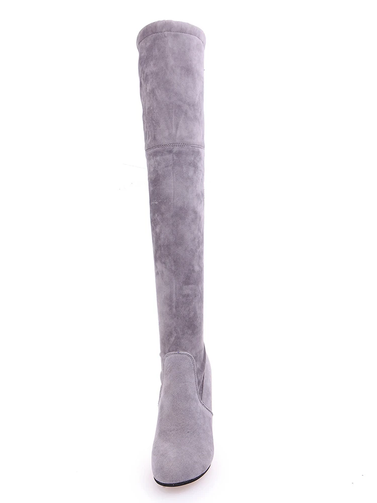 LAKESHI/модные замшевые сапоги выше колена женские сапоги женская зимняя обувь теплые высокие сапоги из флиса пикантные зимние сапоги до бедра
