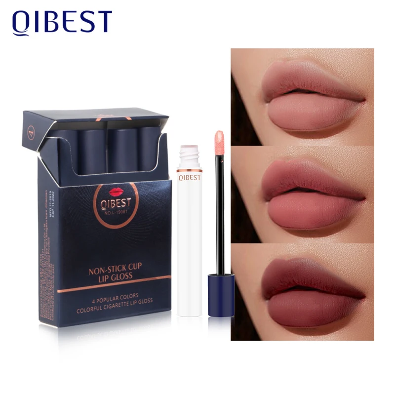 QIBEST 4 Colors matte lip gloss cigarette lipstick Long-lasting Cigarette lipgloss lip tint make up makeup lipstick set TSLM