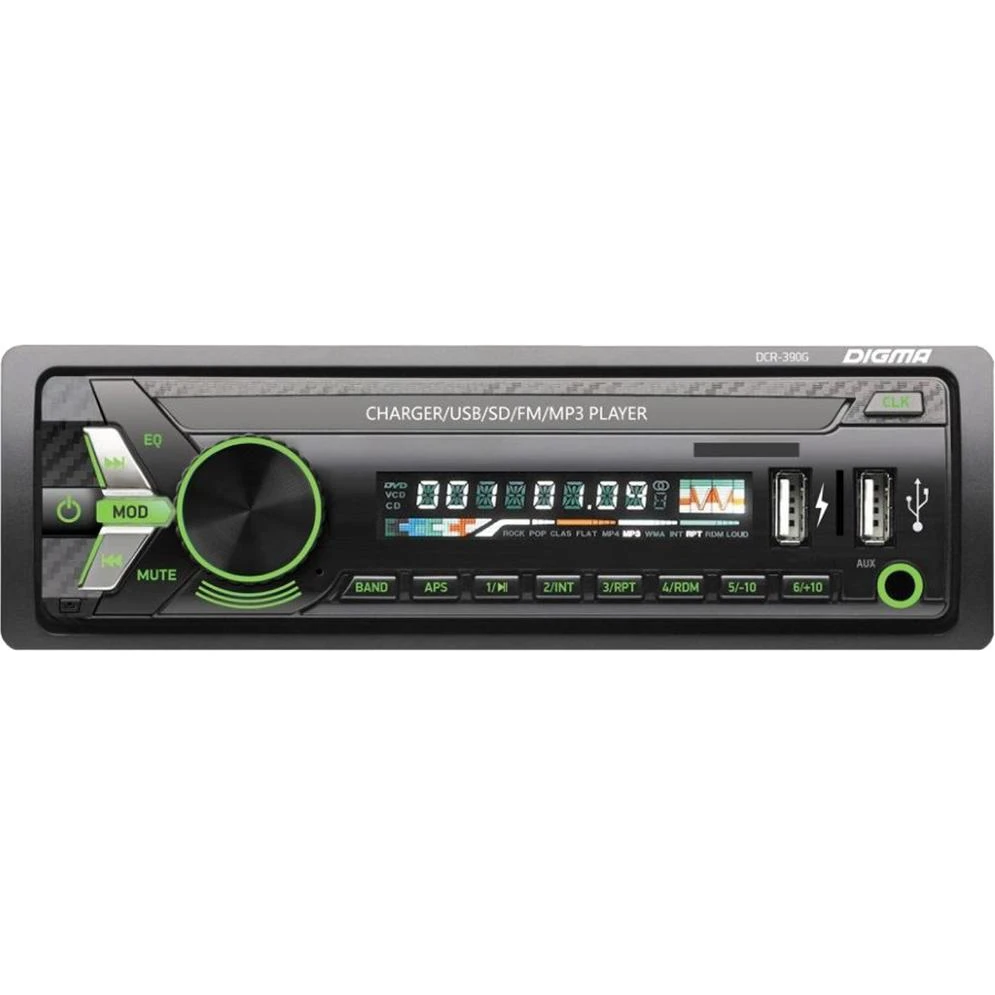 Автомагнитола DIGMA DCR-390G (4х45 Вт автосканирование 18 предустановок радио часы LСD