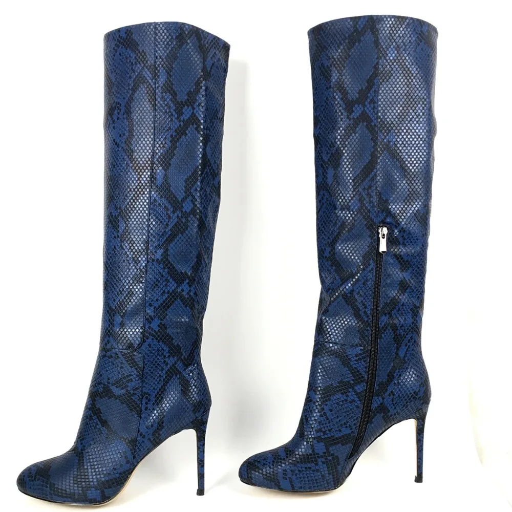 Women's Boots Round Toe High Heels Knee High Boots Snake Pattern Ladies Winter Shoes Fashion Outdoor Party Wear Aimirlly