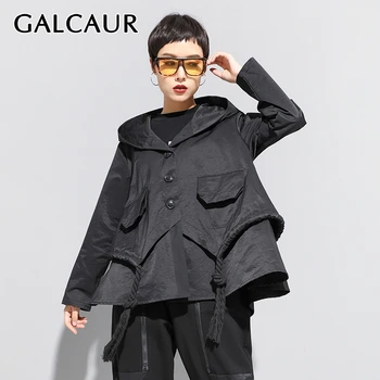 

GALCAUR Patchwork Tassel Trench For Women Hooded Long Sleeve Large Size Female Windbreaker Autumn Fashion Clothes 2020 New Tide