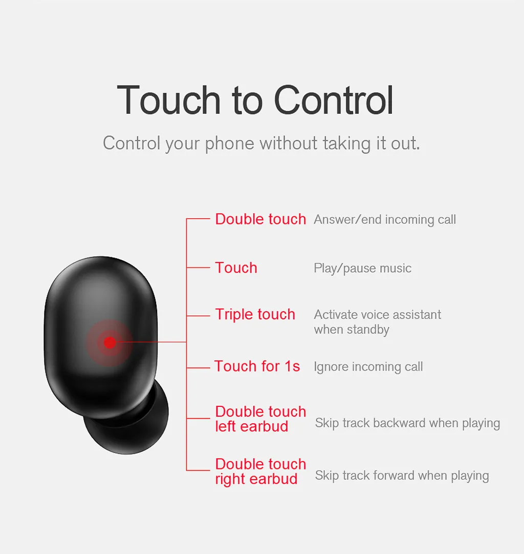 TWS Fingerprint Touch Bluetooth Earphones, HD Stereo Wireless Earphone Noise Cancelling Gaming Headset Mini Earbuds z1106