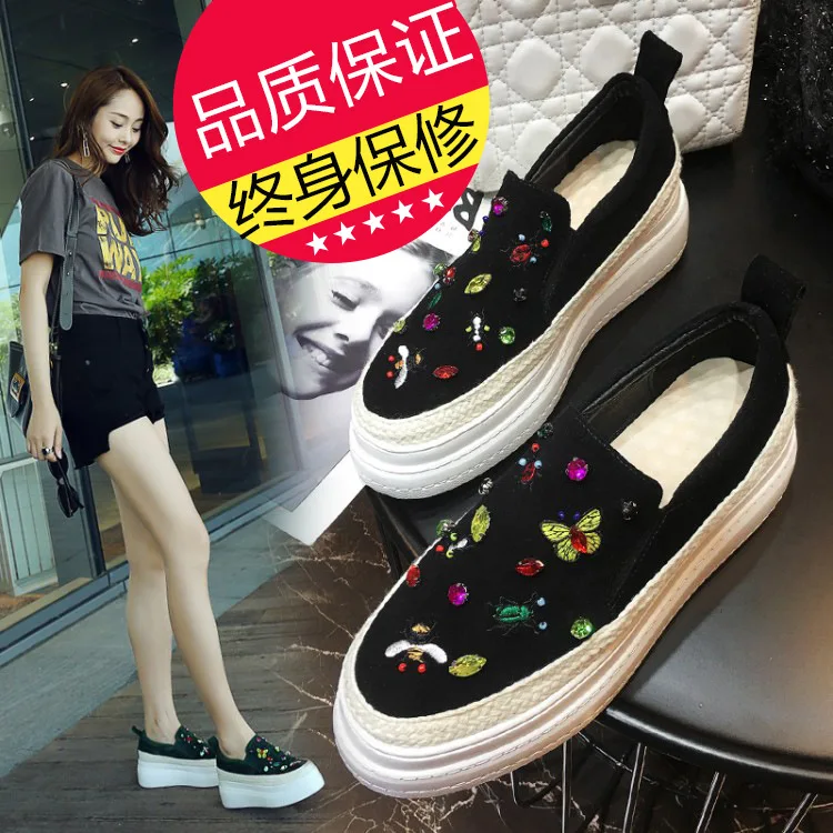 

Slip-on Loafers Women's 2018 New Style Sheepskin Embroidered Korean-style Versatile Loafers Platform Thick Bottomed Casual Shoes