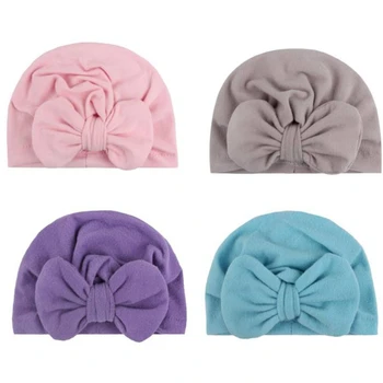 

4 Pcs Baby Bowknot Hat Kids Bow Cap Newborn Indian Turban Twist Knot Beanie Hat Girls Clothes Accessories