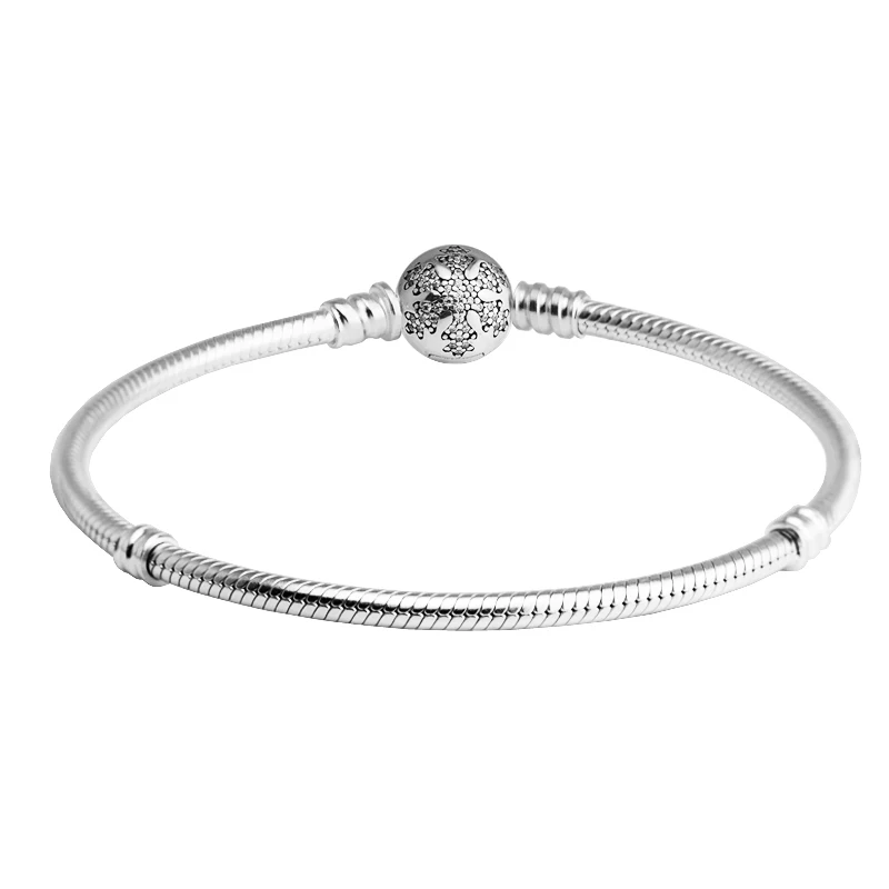 Snow Clasp 925 пробы серебряный браслет с застежкой в виде сердца и змеиной цепочкой, браслет из розового золота с чешскими кристаллами для изготовления ювелирных изделий своими руками - Окраска металла: Snow Clasp