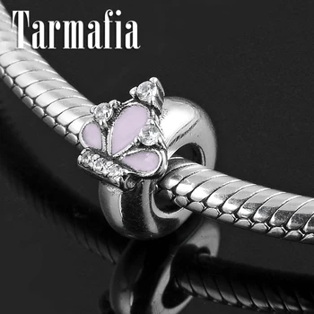 

Valentine's Day Gift 925 Silver Pink Dazzling Princess crown CZ Stopper spacer Beads Fit Original Women Charm Bracelet Jewelry
