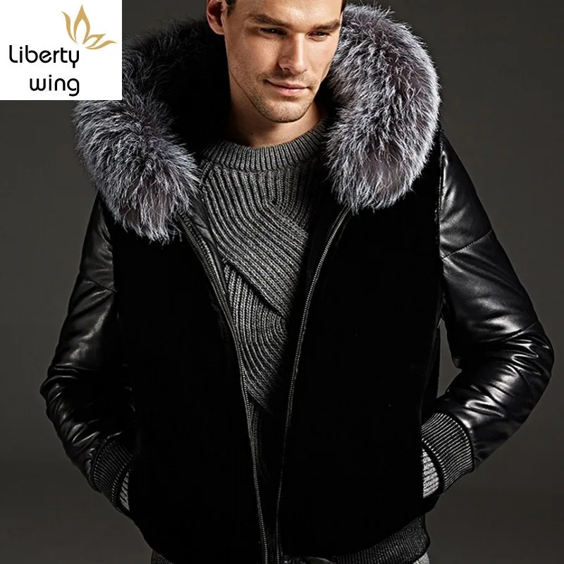Top Brand Mens Pu Leather Motorcycle Jacket Faux Coat Fur Trim Hooded Winter Warm Overcoat Classic Black European Large Size | Мужская