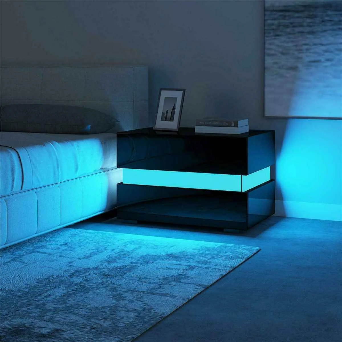 RGB LED Bedroom Nightstand Coffee Table Magazine Tables Bedside Cabinet Storage Night Stand Bedside Table Night Home Furniture