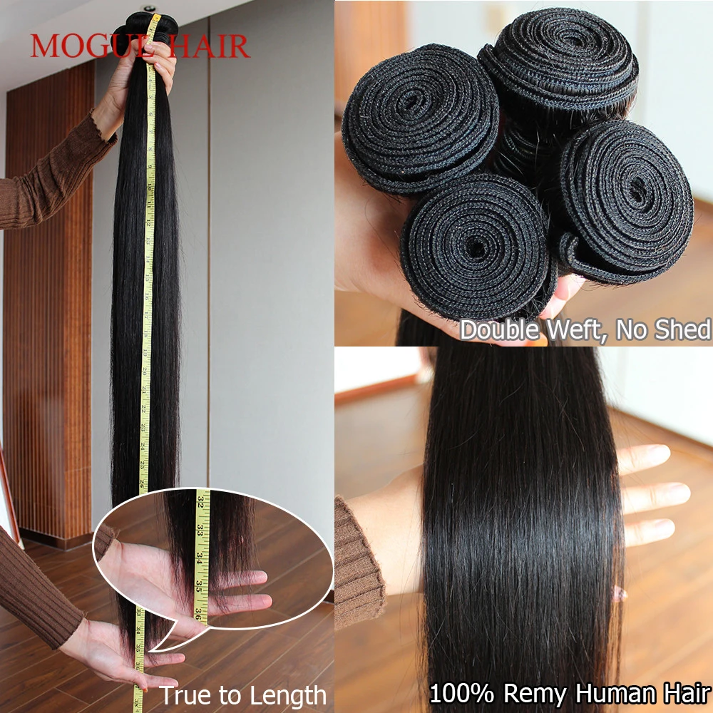 MOGUL волосы бразильские прямые пряди с закрытием длинные Remy человеческие 34 дюйма
