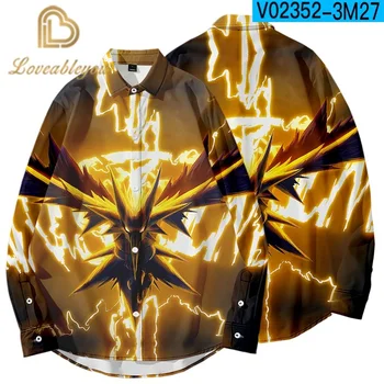 

2020 New Japan Spring Pokemon Streetwear Long Sleeve Shirts Pikachu Print Pokemon Long-sleeved Shirt Man Women Casual Shirt