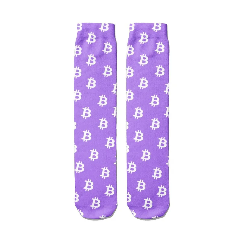 Colorful Bitcoin Currency Cotton Socks For Women Unisex 3D Printed Street Hip Hop Straight Socks Cryptocurrency High Knee Socks