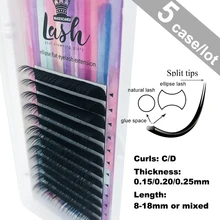 5 чехлов/лот в виде плоского эллипса ресницы для наращивания разделенные кончики в форме эллипса естественный Светильник Накладные эллипса объемное наращивание ресниц