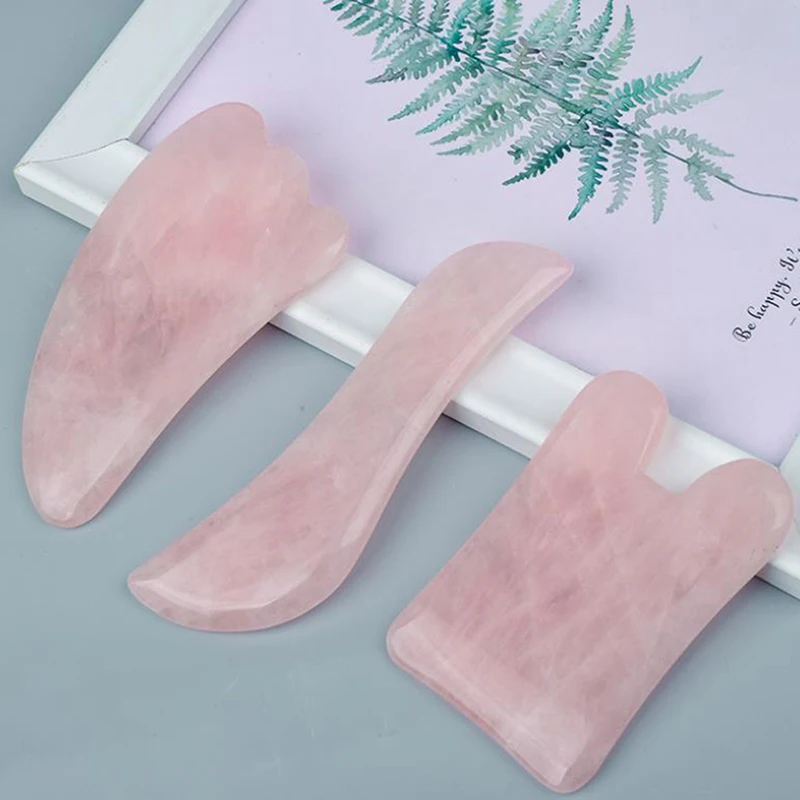 Natural Rose Quartz Jade GuaSha Board Acupuncture Massage Face Lifting Stone Guasha Scraping Board Jade Facial Eye Massage Tool