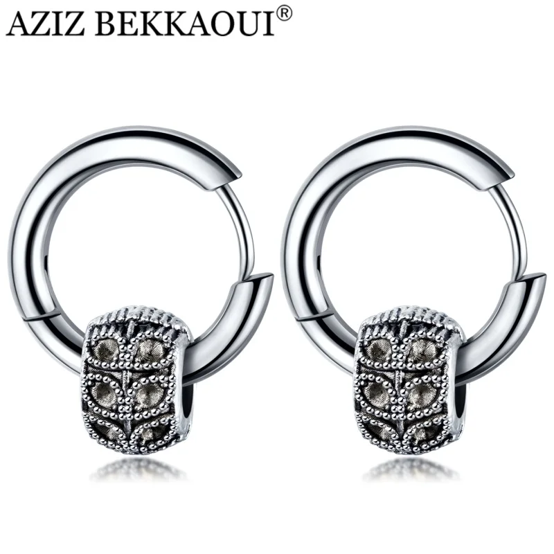AZIZ BEKKAOUI простой стиль панк готика нержавеющая сталь простые круглые серьги-гвоздики для мужчин модные серебряные ювелирные изделия для прекрасного подарка