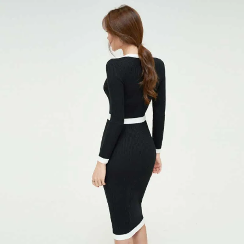 2020 One-Piece Autumn Dresses Women New Elegant Office Casual Slim Dress Winter Female Fashion Long Sleeve Knit Dress Vestidos