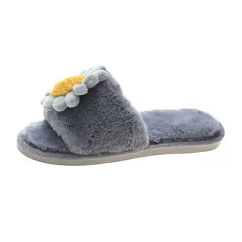 

Hairy slippers women 2020 autumn and winter new fashion wild flowers large size flat cotton slippers