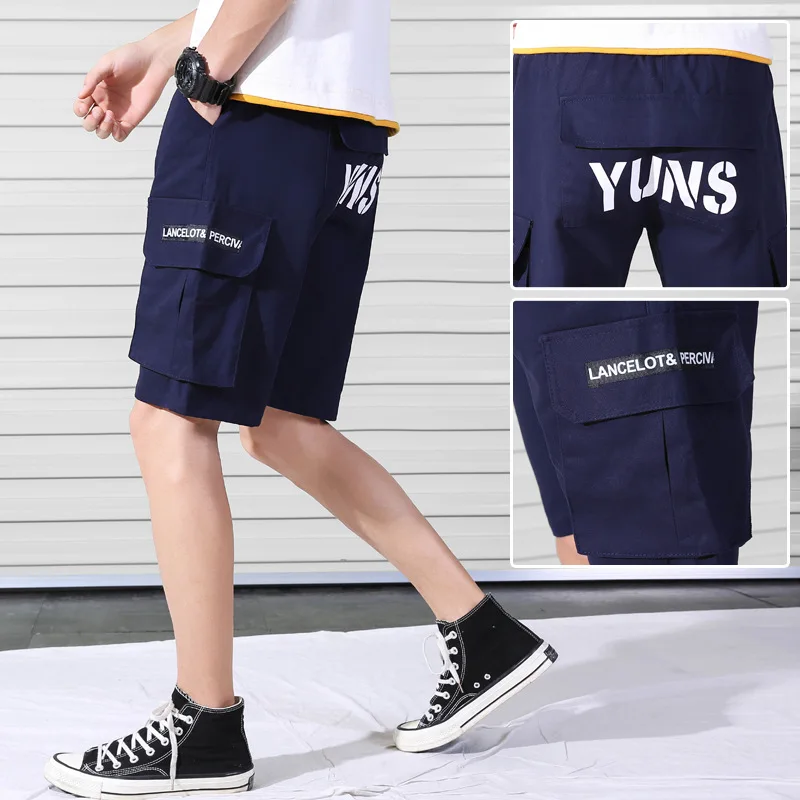 2019 summer men cargo Cotton solid casual Letter Printed shorts Elastic Waist Fashion Bodybuilding Jogger Men's Workout Shorts