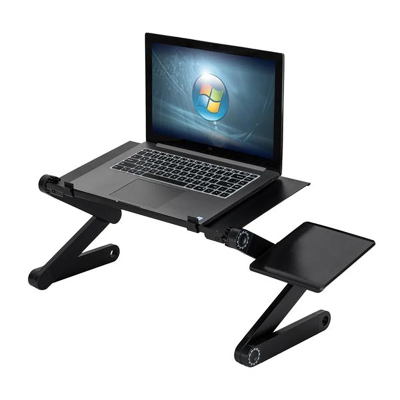 

Portable Folding Laptop Table Office Desk Computer Notebook PC Stand Aluminum Adjustable Tray For Bed Sofa With Fan & Mouse Pad