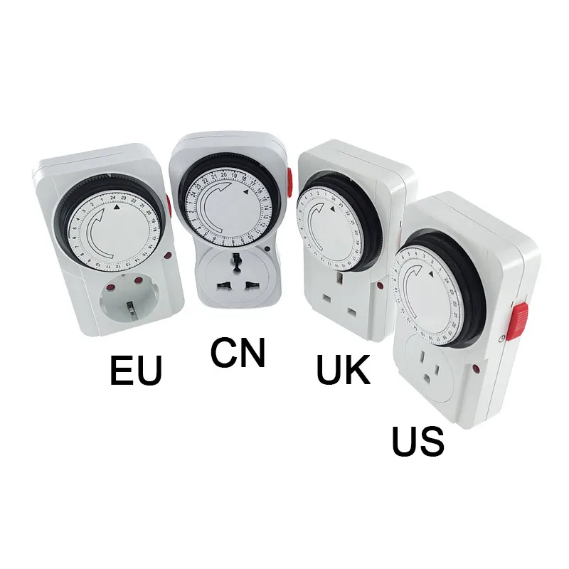 24 Hour Cyclic Timer Switch Universal Timing Socket Mechanical Timer 230VAC 3500W 16A UK EU CN US Plug timers 3