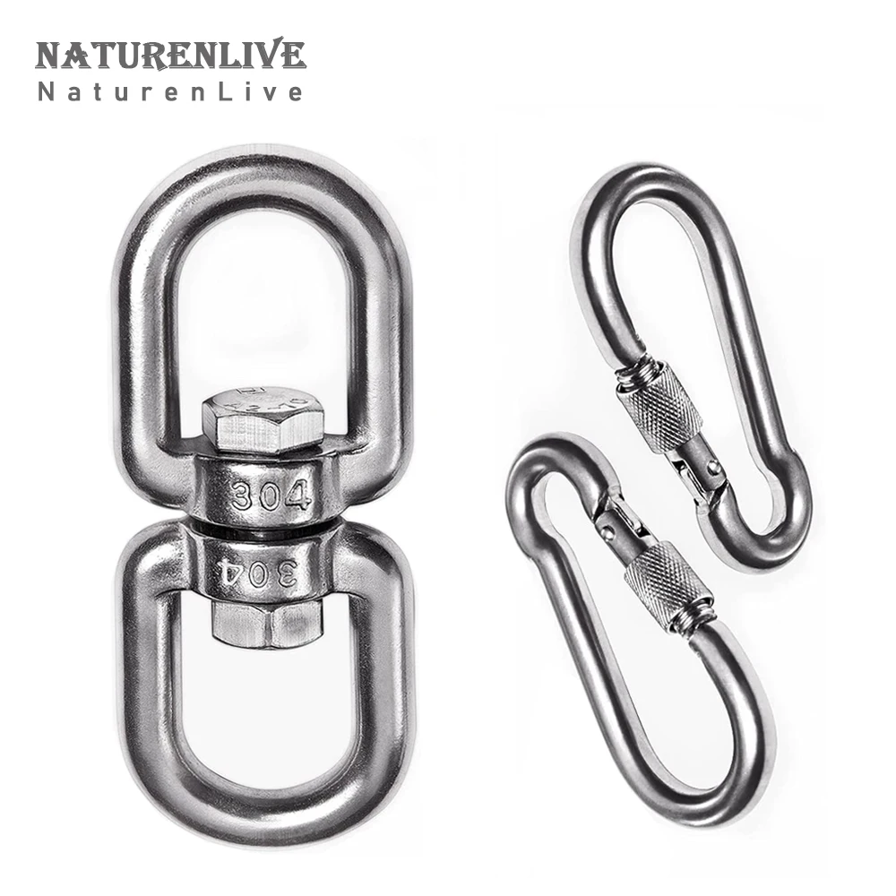 1+2Pcs M4-M14 304 Stainless Steel Swivel Ring Double Ended Swivel Eye Hook with Snap Hooks for Swing Hanger Hanging Hammock