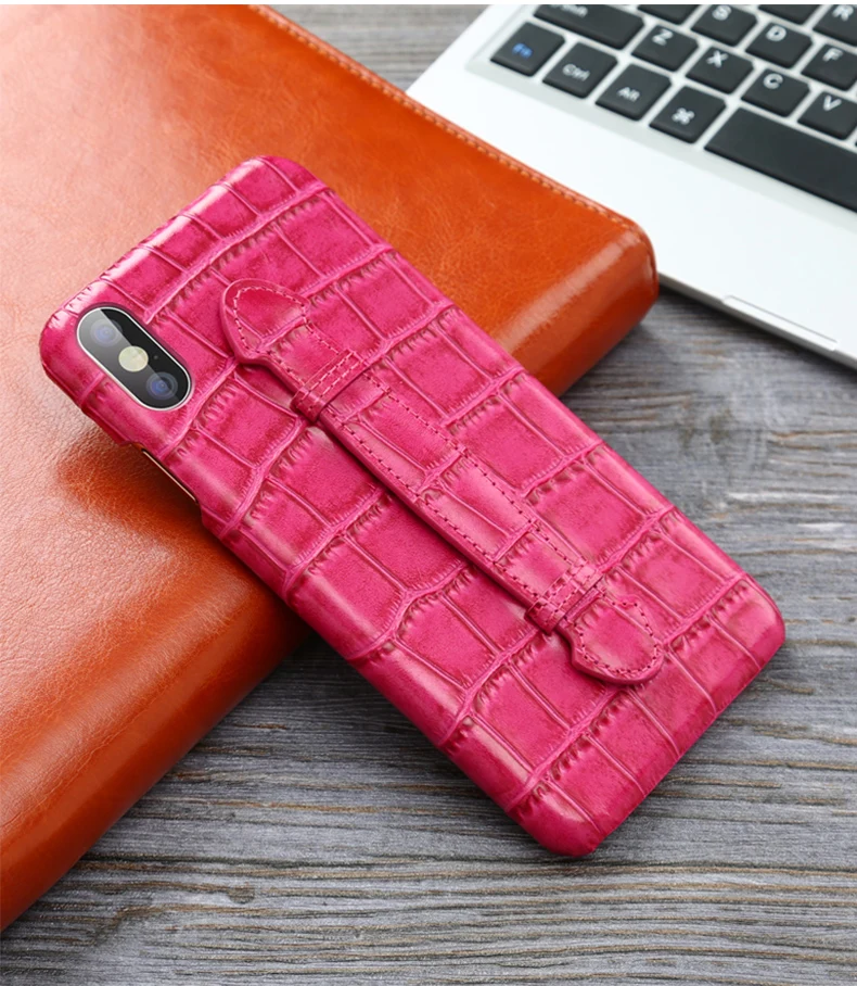 BuzzLee для iPhone Xs Max XR X 8 Plus 7 Plus из натуральной кожи с бамбуковым узором задняя крышка для телефона с ремешком - Цвет: Pink