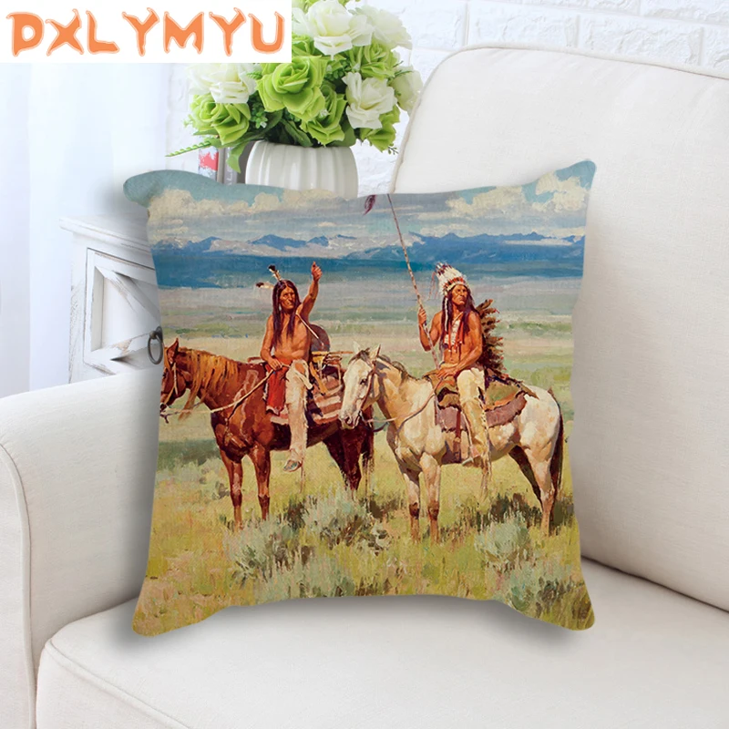 Наволочка для подушки с изображением индейцев льняная хлопковая наволочка 45x45 см