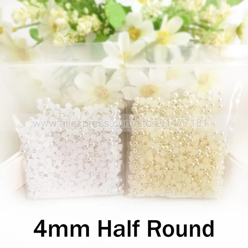 

WHITE IVORY 4mm PEARLS Half Round Flat Back Immitation Faux Pearlish Half Dome Cabochon Beads DIY Card Making Embellishments