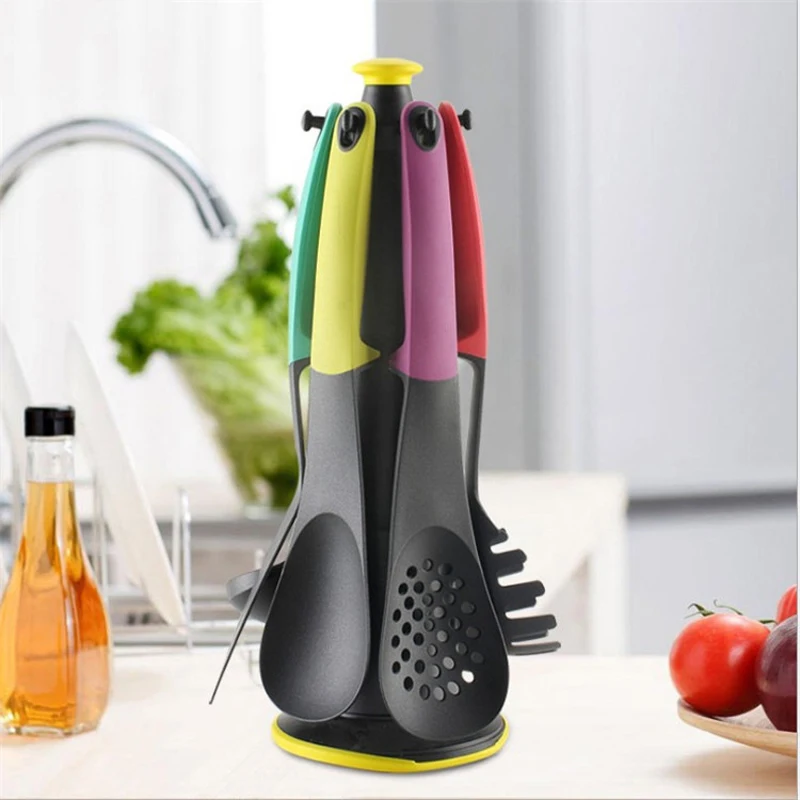 

6pcs/set New Nylon Cooking Utensils Set Non-stick Flat Spatula Soup Colander With Stand Rack Holder Kitchenware for Cooking Tool