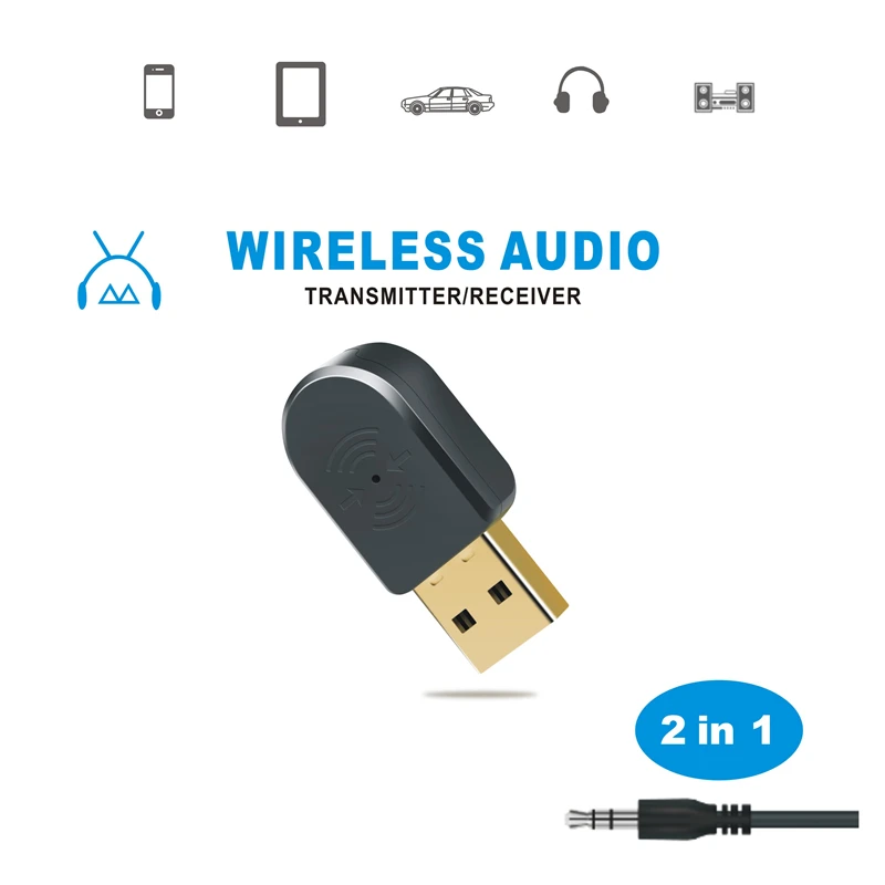 Bluetooth 5,0 аудио приемник передатчик 2-в-1 Беспроводной адаптер со встроенным микрофоном Hands-free 3,5 мм AUX Bluetooth автомобильный набор, свободные руки