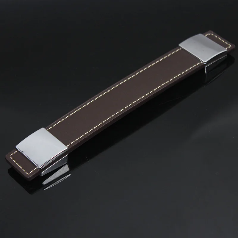 Кожа Pull коричневая ручка двери шкафа ящик с ручками мебельная фурнитура для шкафа одинарный диаметр 160 шаг-ряд